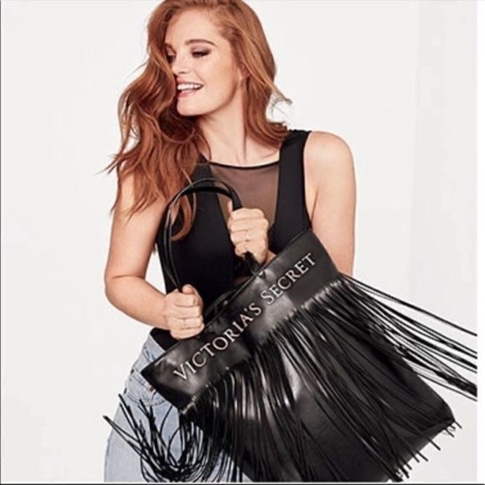 Victoria’s Secret Black Faux Leather Fringe Tote